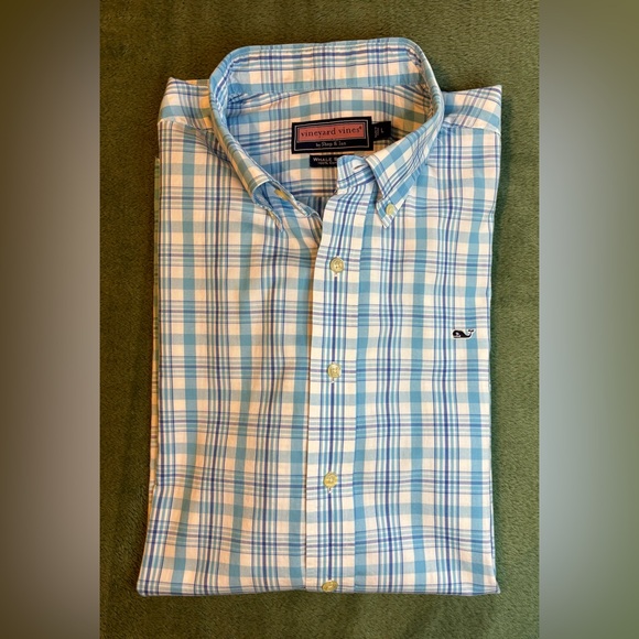 Vineyard Vines Other - Vineyard Vines Light Blue and White Checkered Whale Shirt, Size: L. (6024)